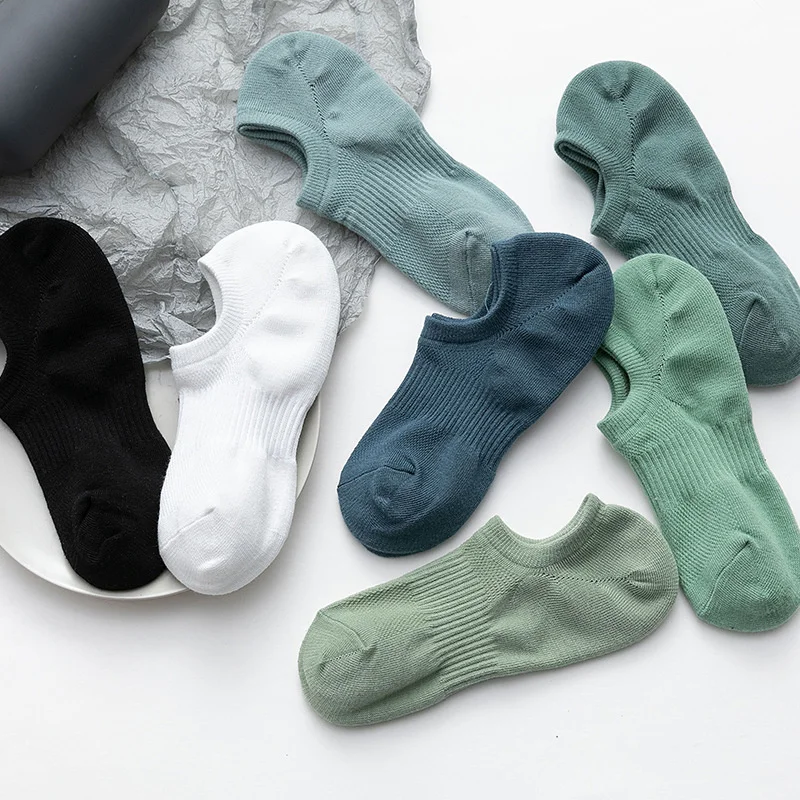 

Socks Men's Corset Boat Socks Breathable Mesh Invisible Men's Socks Light Mouth Solid Color Large Heel Cotton No Show Socks