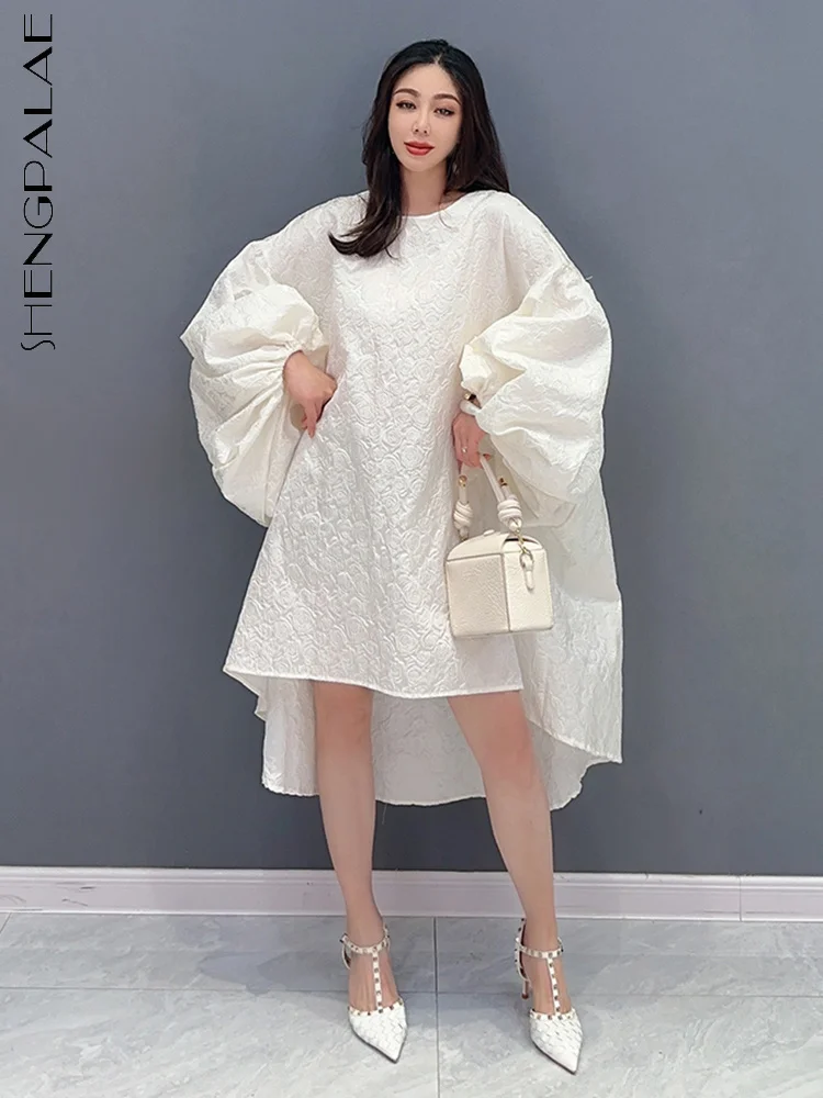 

SHENGPALAE Fashion Women's Dress Printed O-neck Solid Color Loose Waist Casual Vestido Robe Female Summer 2023 New Trendy 5R5136