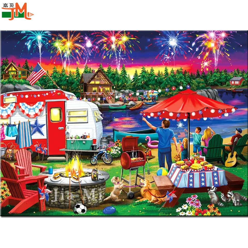 Стразы 5D DIY алмазная живопись, морской фейерверк, картина, рукоделие, искусственный пейзаж, мозаика для кемпинга, набор для декора