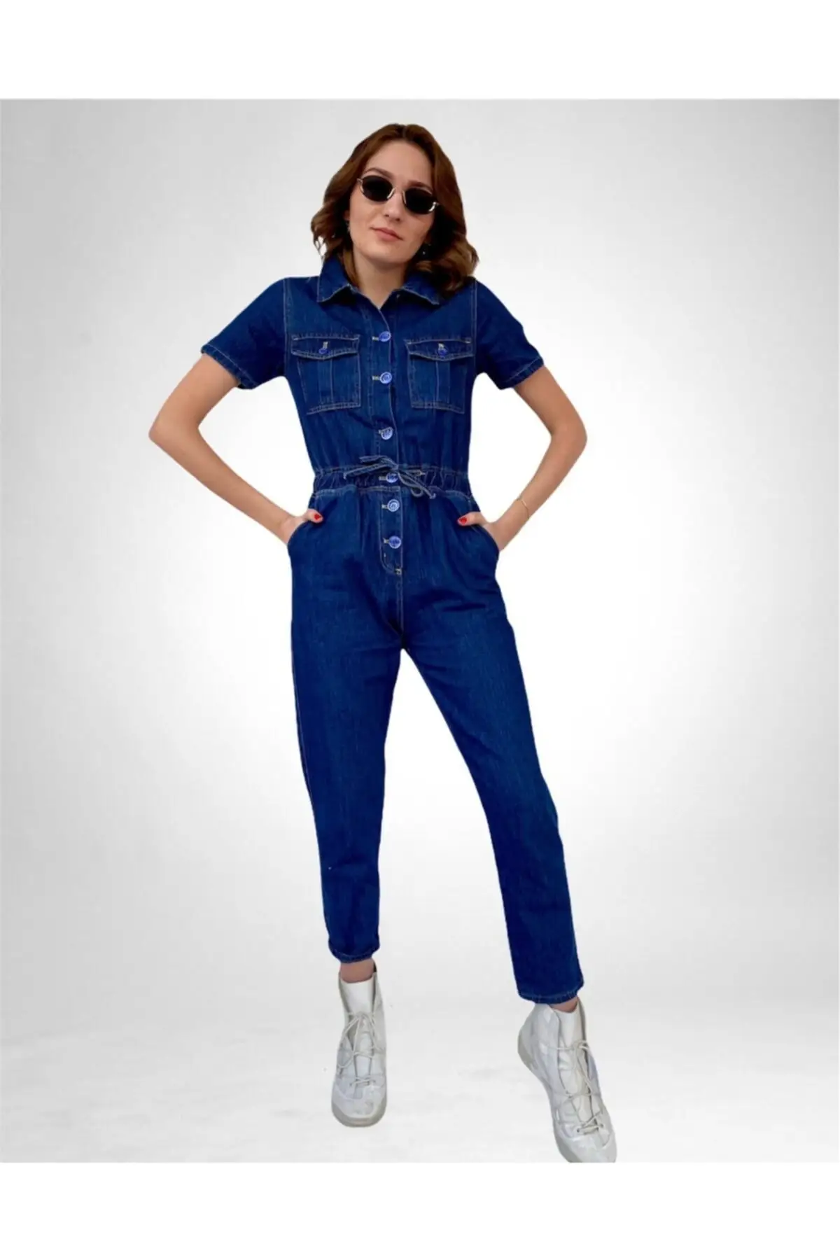 

Комбинезон женский из денима, Модный повседневный свободный мешковатый брючный комбинезон без рукавов, Ромпер, комбинезон