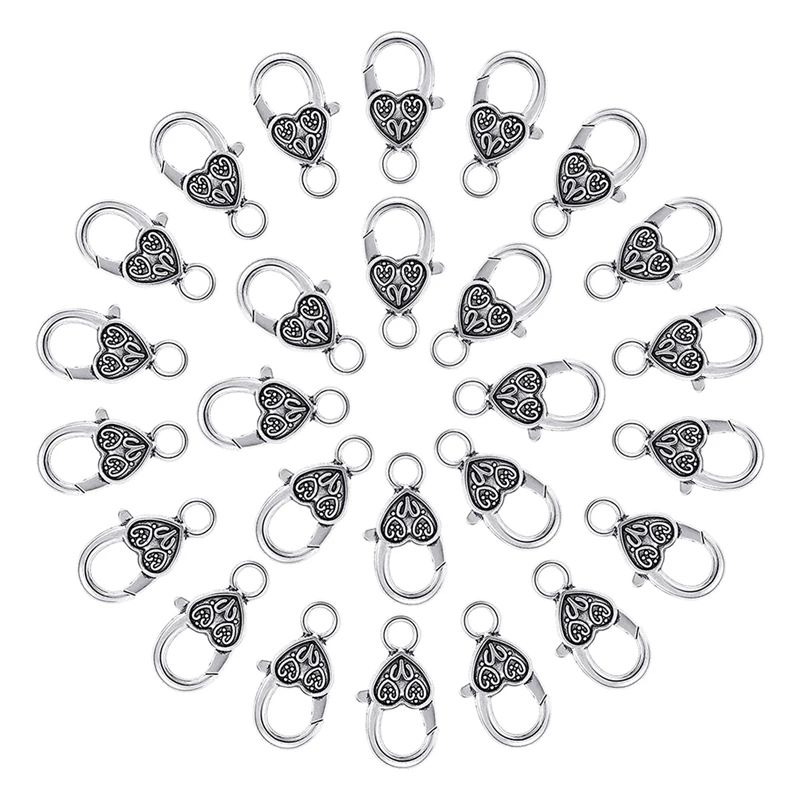 

30Pieces Heart Lobster Claw Clasps Tibetan Antique Lobster Claw Clasps For Jewelry Bracelet DIY Making Accessories