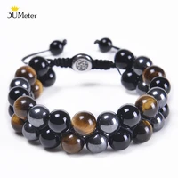 new magnetic hematite bracelets handmade braide tiger eye natural stone bracelet black agate double row adjustable yoga jewelry