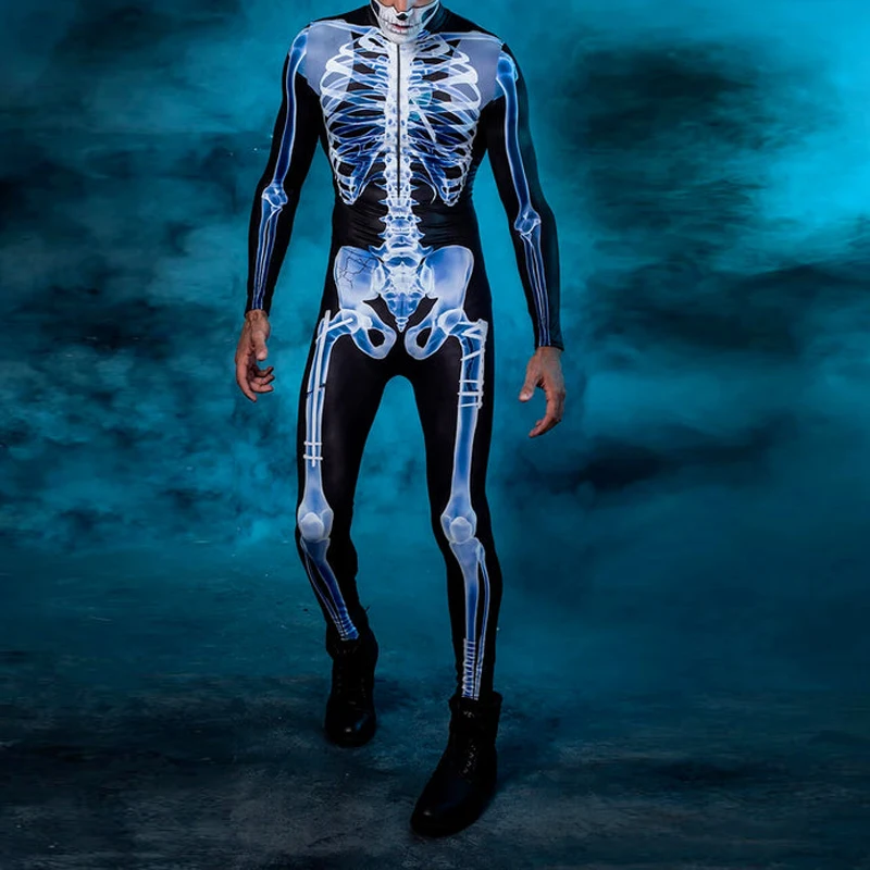 

VIPFASHION мужской рентгеновский костюм со скелетом, мужское забавное боди Zentai с длинным рукавом и молнией сзади, одежда