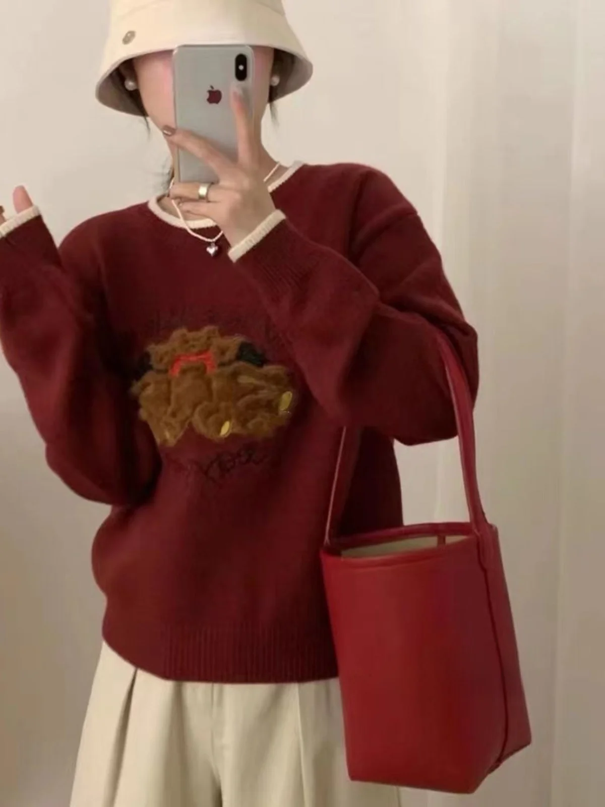 Корейская серия пуловер с вышивкой и буквами медведя женский весенний новый