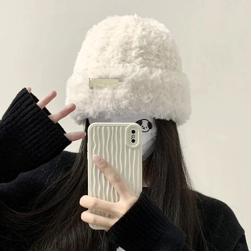 Autumn and Winter Women's Wool Hat All-Match Knitted Closed Toe Make Your Face Look Smaller Warm Embroidered Plush Beanie...