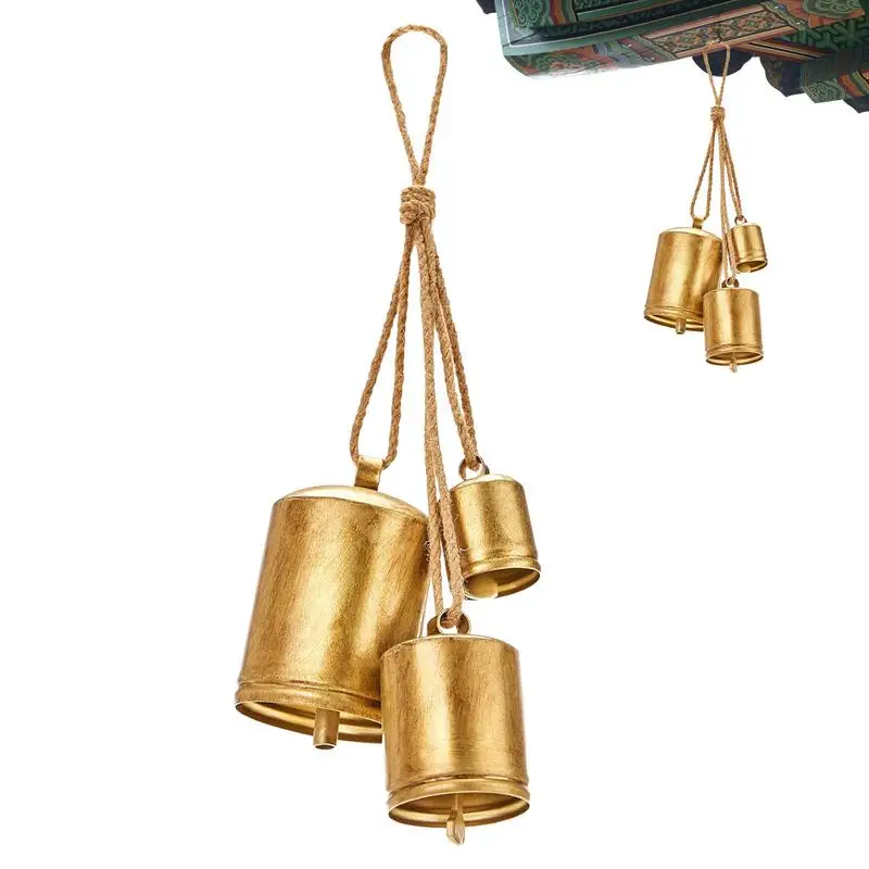 

Vintage Christmas Cow Bells 3PCS Giant Bronze Cowbell With Country Style Crafts Rustic Harmony Brass Bells For Home Decoration