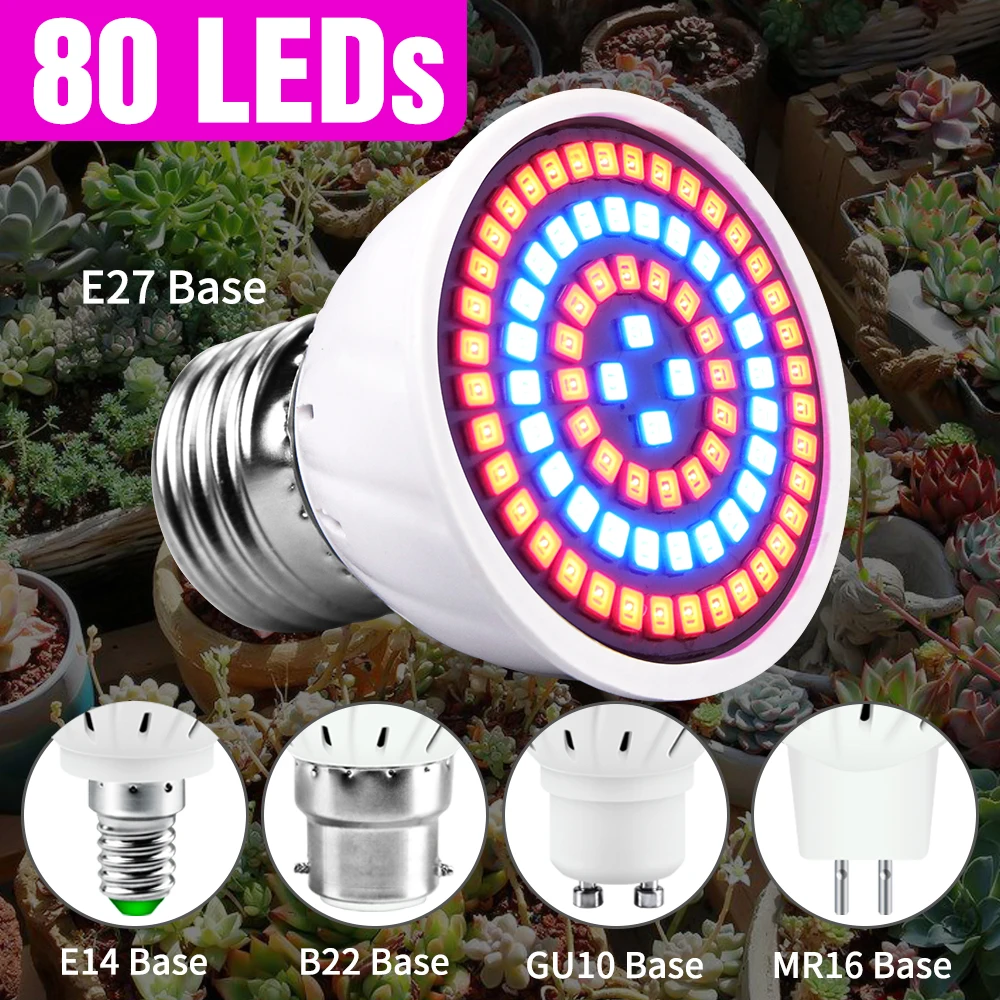80LED E27 Full Spectrum Led Grow Light E14 Flower Seedling Hydroponics Lamp GU10 Plant Bulb Led Lighting MR16 Phyto Lamp 220V