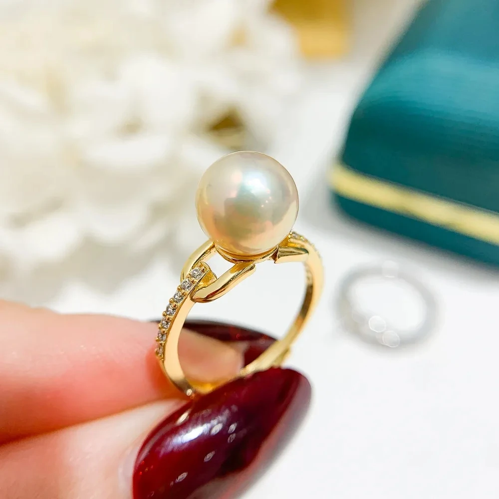 

Genuine Solid S925 Sterling Silver Plated 18K Gold Resizable Classic Rings Settings Base Women DIY Pearl Ring Accessory No Pearl