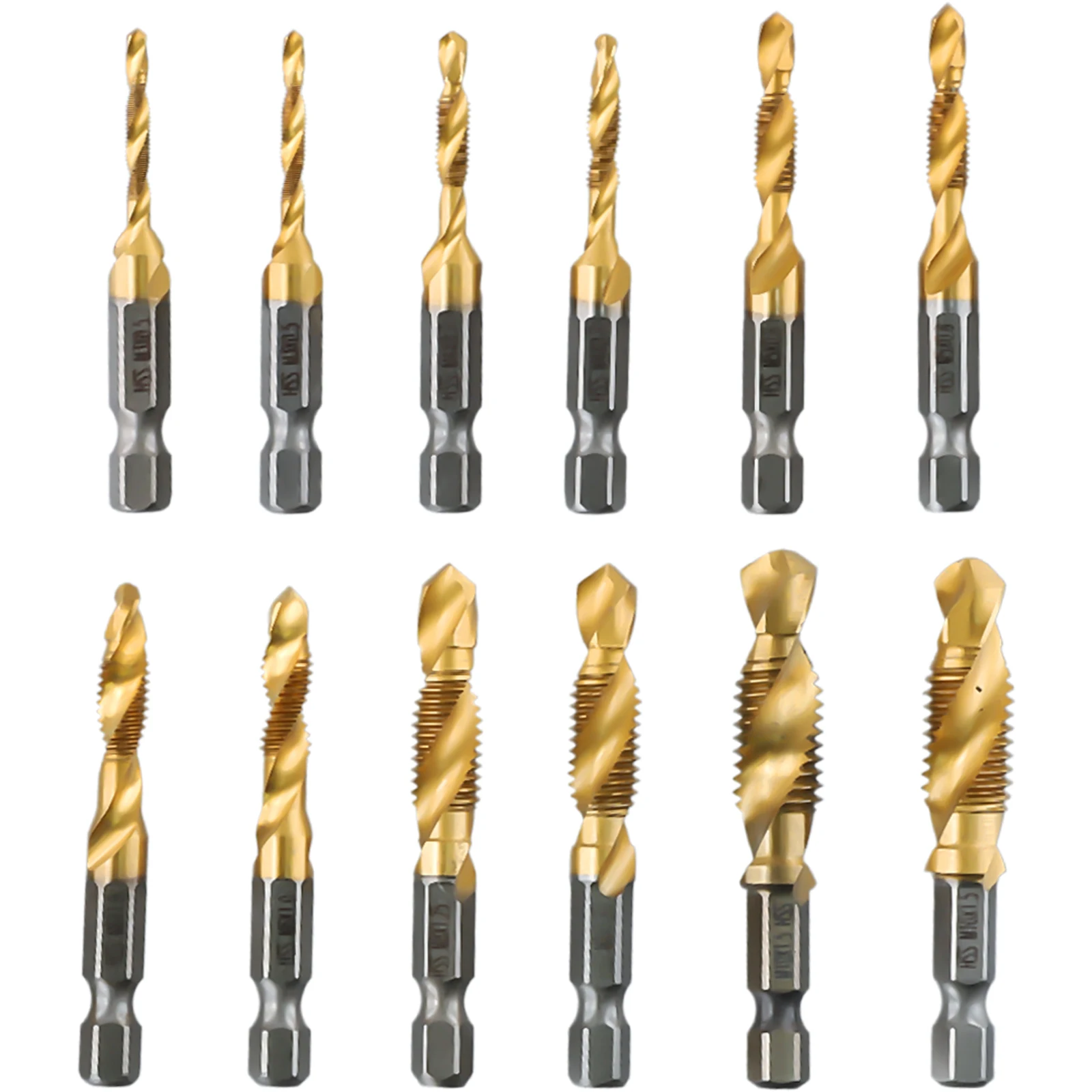 

Power Tools Tap Drill Aluminum Plastic Wood 12pc Compound Tap Hex Shank M8x1.25mm Thread Metric Titanium Plated
