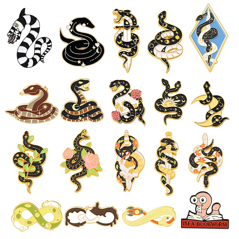 

Snake Pin Animal Pin Around Black White Snake Rainbow Wings Snake Backpack Clothing Accessories Alloy Enamel Lapel Pins Brooches