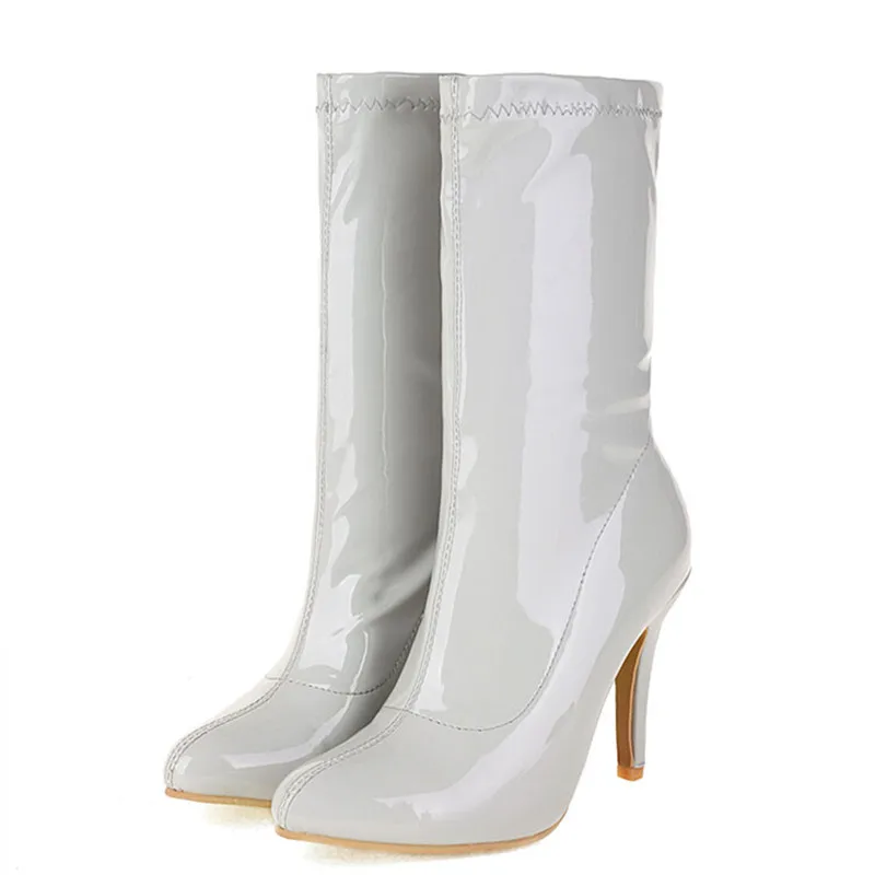 Женские модные ботинки из лакированной кожи удобные ботильоны челси на высоком