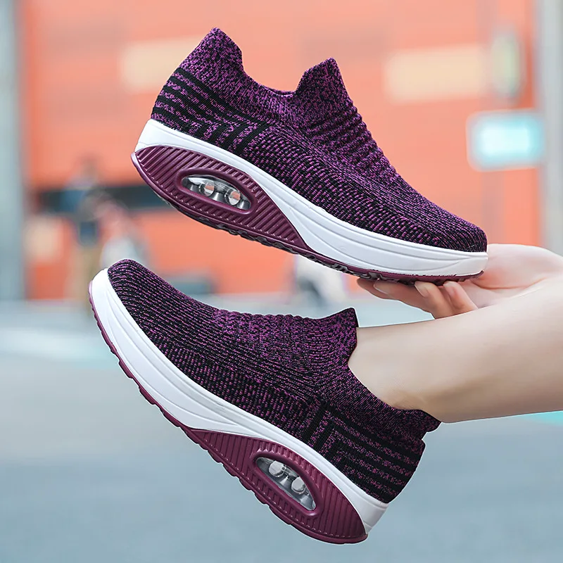 

Women Flat Shoes Women Casual Shoes Air Cushion Net Breathable Solid Color Round Non Slip Heightening Lightweight Sports Shoes