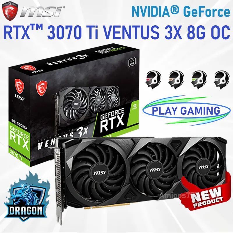 

MSI Raphic Cards GeForce RTX 3070 Ti VENTUS 3X 8G OC LHR GDDR6X Graphics Cards 256-bit PCI-E4.0 RTX 3070Ti GPU GAMING Video Card