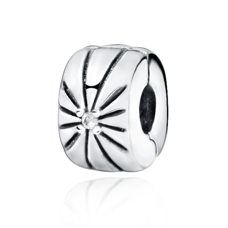 

925 Sterling Silver Bead Sparkling Sunburst Clip Fit Original Pandora Bracelet Women DIY Jewelry Gift