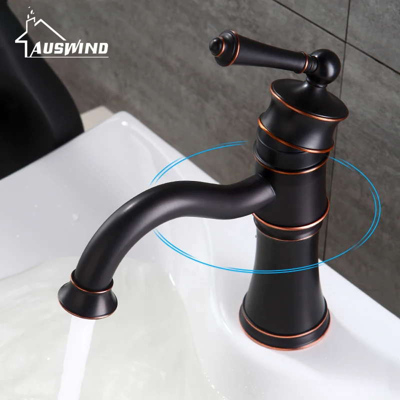 

Wash basin faucet black bronze vintage copper rotating cold and hot rose gold wash basin faucet bathroom accessories