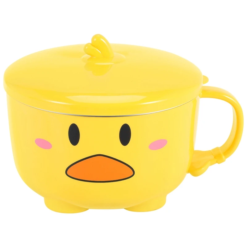 

Duck Ramen Noodles Bowl With Lid Cute Stainless Steel Kitchen Fruit Instant Rice Soup Double-Layer Bowl Tableware