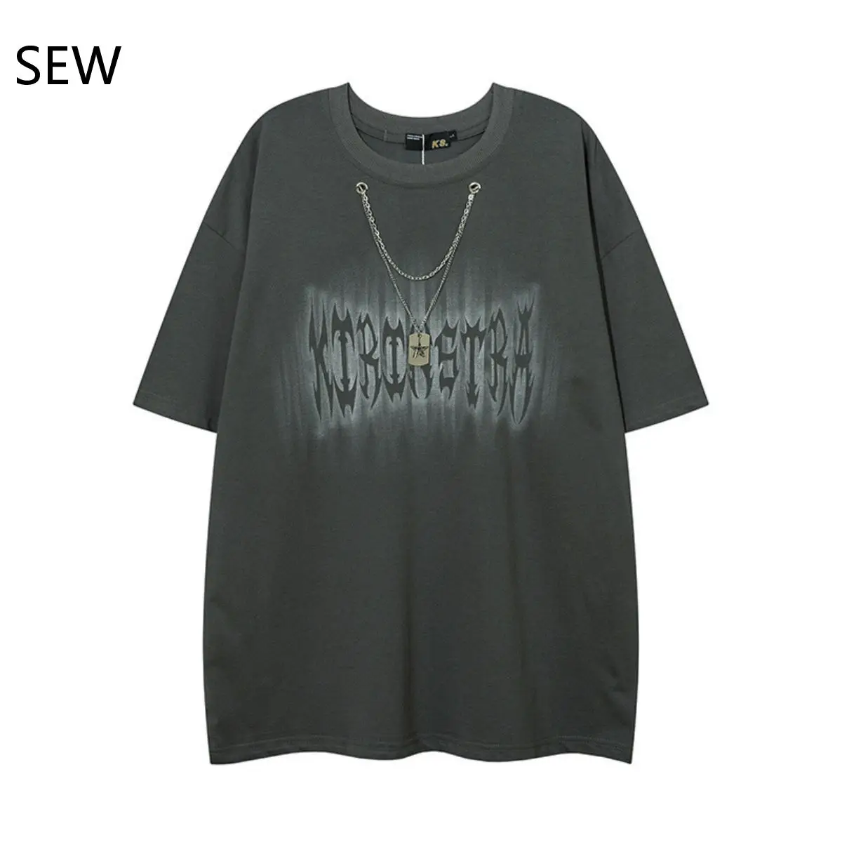 

Spring And Summer Men's Gothic Cross Graffiti Letter Print Necklace With Street Loose Couple Short Sleeve t-Shirt