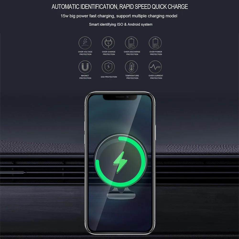 Magnetic Wireless Car Charger Mount Adsorbable Phone For iPhone 13 12 Pro Max Mini adsorption 15W Fast Wireless Charging Holder