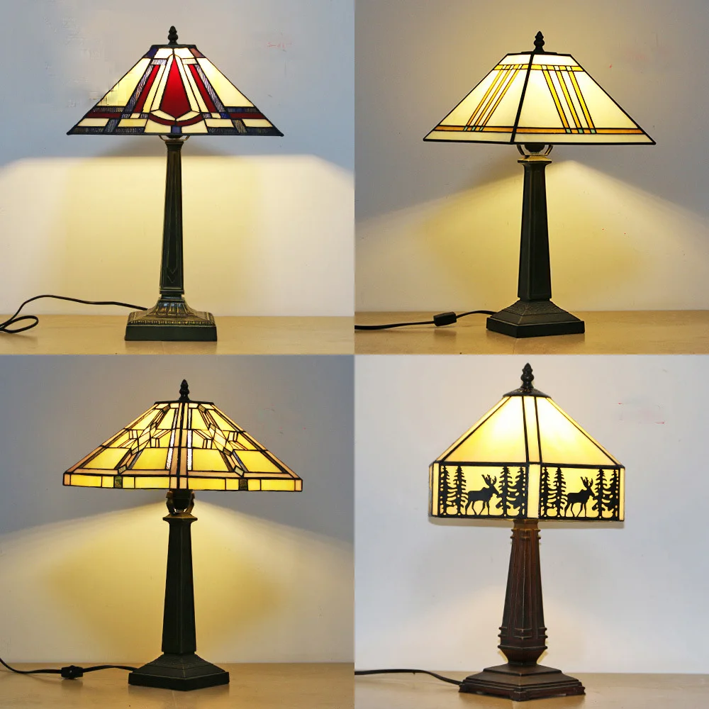 

Square Stained Glass Table Lamp Tiffany Multi-style Living Room Bedroom Study Bedroom Bedroom Bedroom Eye Protection Lamp