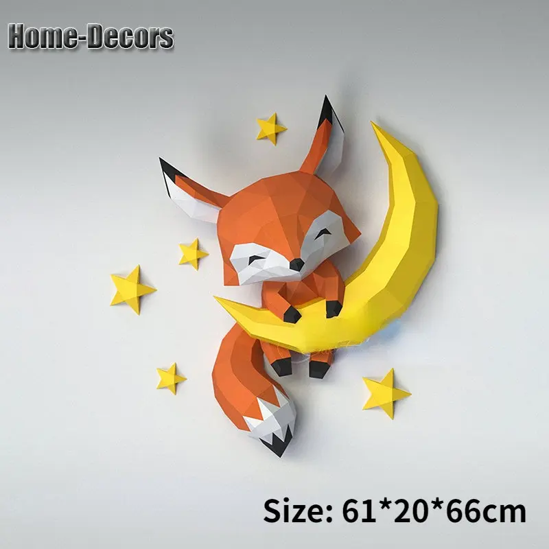 

3D Paper Mold Animal Non-Finished Fox Moon Model Folding Paper Work DIY Craft Wall Home Decor Craft Figurines Miniatures