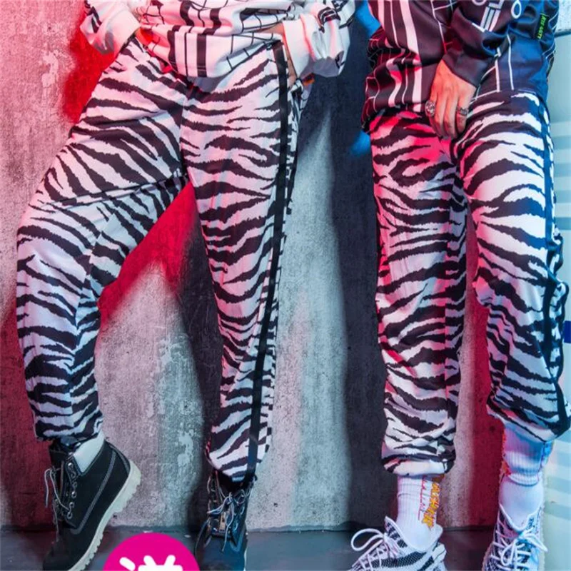 Male zebra print pants men's and women's loose casual street trousers singer hip-hop costumes new night stage clothing