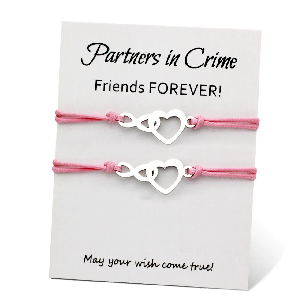 A SET-Heart Partners in Crime Bracelets Stainless Steel Charm Adjustable Jewelry Women Men Unisex Gift Drop Shipping images - 6