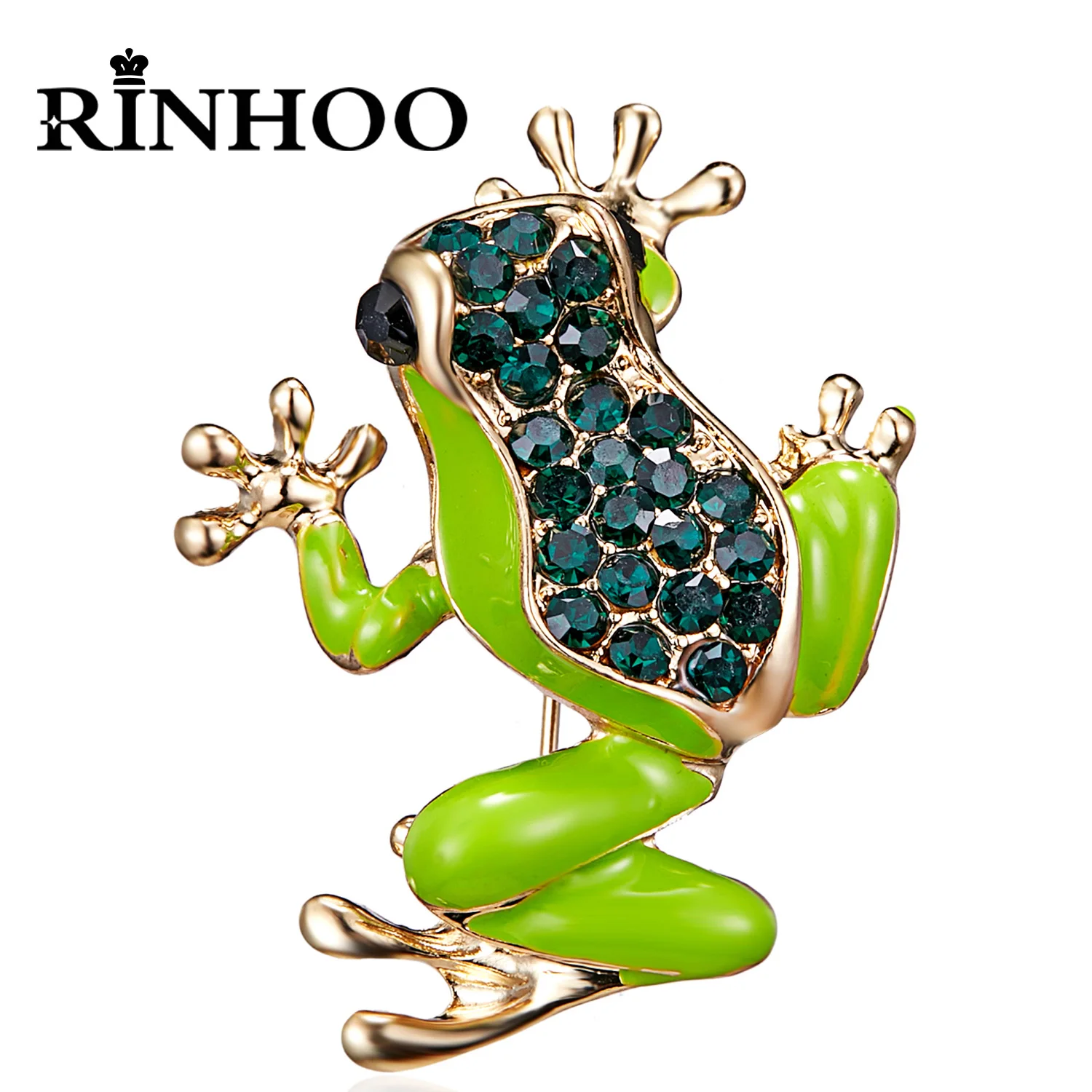 Броши Rinhoo Стразы лягушка для женщин ярко-зеленые милые эмалированные заколки в