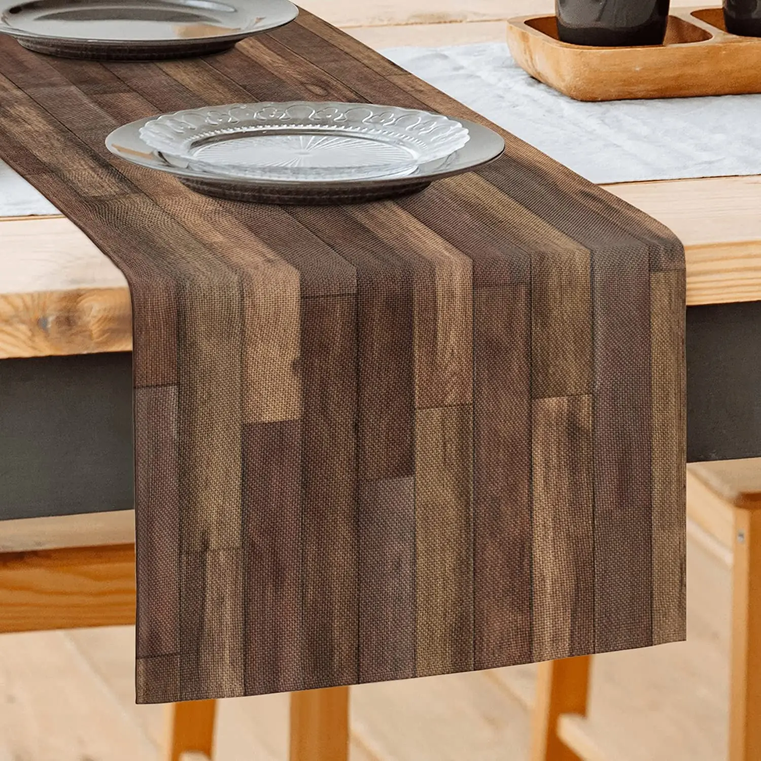 

Льняная античная коричневая дорожка для стола