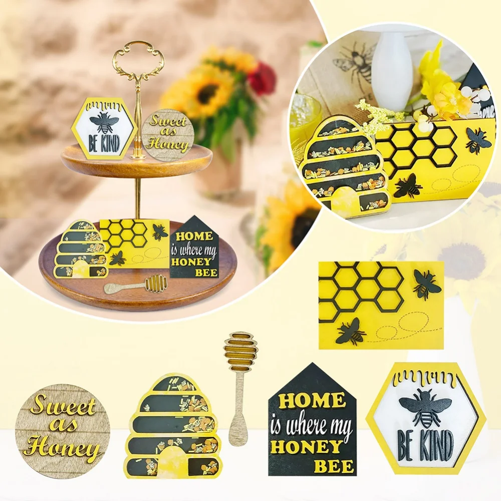 

Tiered Tray Decor Wooden Honey Bee Festival for St. Patrick's Day Easter Home Decor Spring Summer Holiday Decor