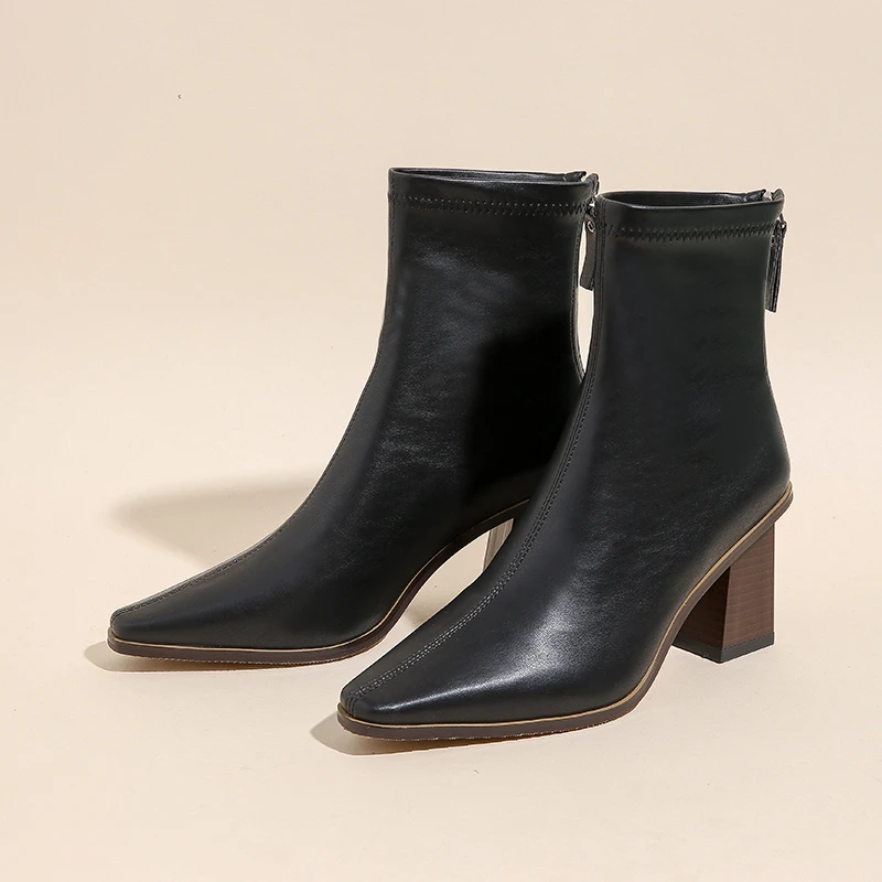 

Pmwrun Fashionable New Autumn Short Boots All-match Pointed Toe Back Zipper Temperament High-heeled British Style Fashion Boots