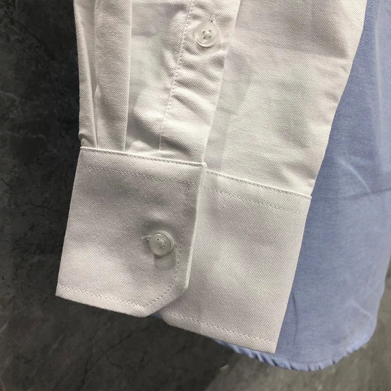 TB Men's Clothes Shirts Slim White Blue Patchwork Mixed Colors Long Sleeve Casual Shirt Turn Down Collar Oxford Men's Clothing