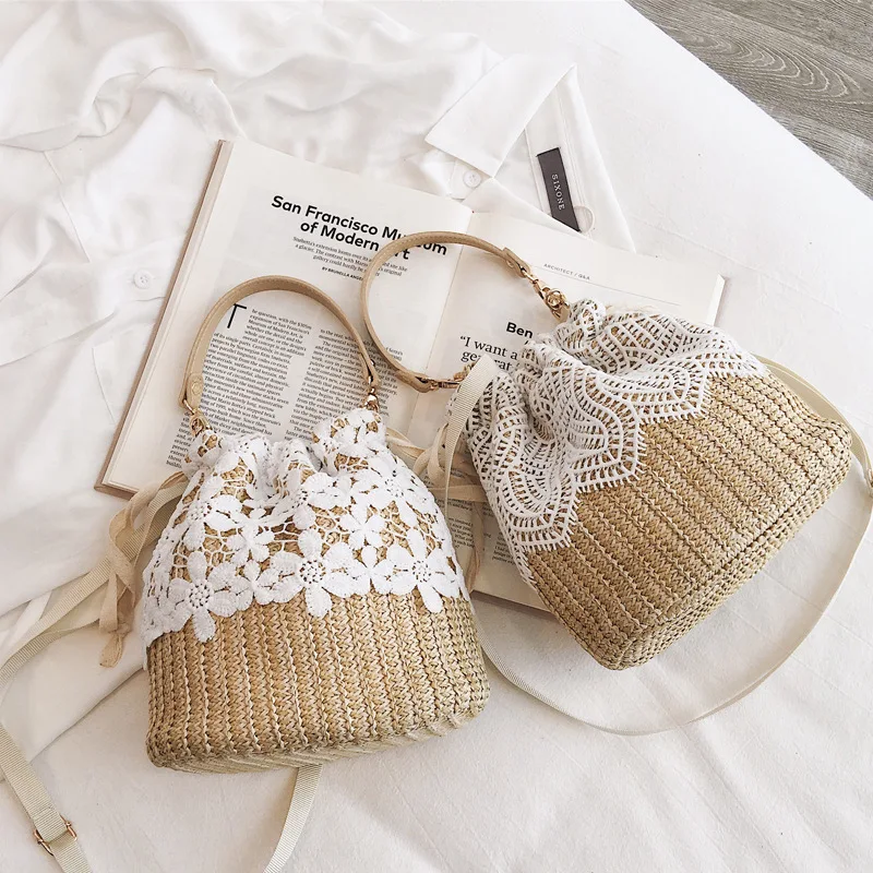 

SEMALAYA ins fresh straw bucket small bag summer new rattan beach holiday carrying crossbody bag