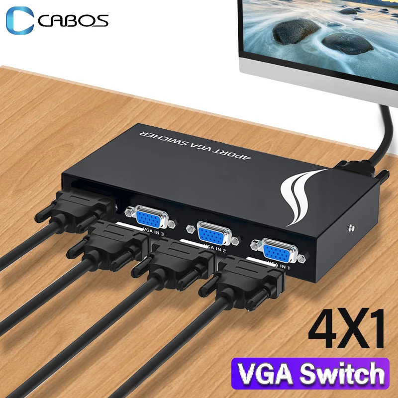 4X1 VGA Switch Splitter VGA Cable Adapter 2K HD Video Display 4 in 1 Out VGA Port Hub For Laptop Projector PS4 TV Monitor Switch