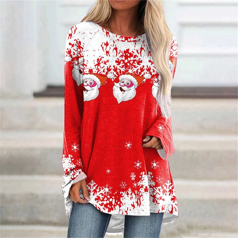 

Women's T-shirt Fashion 3D Print Christmas Sports Street Plug Long Sleeve O-Neck Loose fitting T-shirt Women Clothing y2k tops
