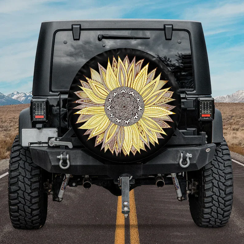 

Spare Tire Cover Camper With Or Without Backup Camera Hole, Sunflower Mandala Spare Tire Cover For A Jeep Wrangler, Bronco, Trai