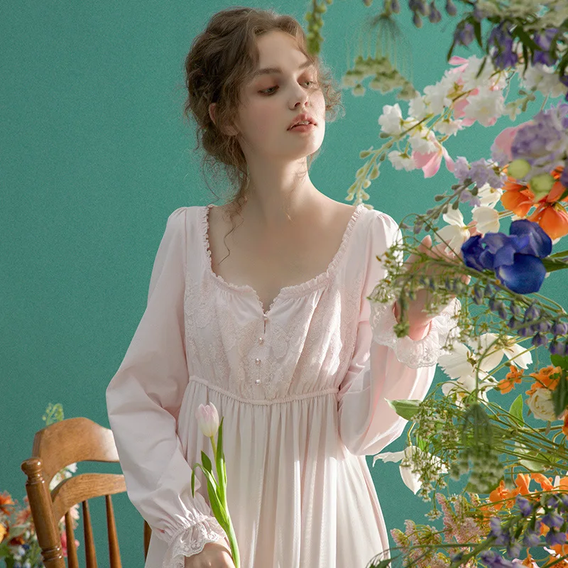 

Nightgown Vintage Sleepwear Women Long Sleeve Nightgowns