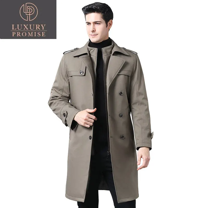

2023 Men Business Trenchcoat British Style Classic Trench Coat Jacket Detachable Liner Long Slim Outwear Adjustable Belt M-4XL