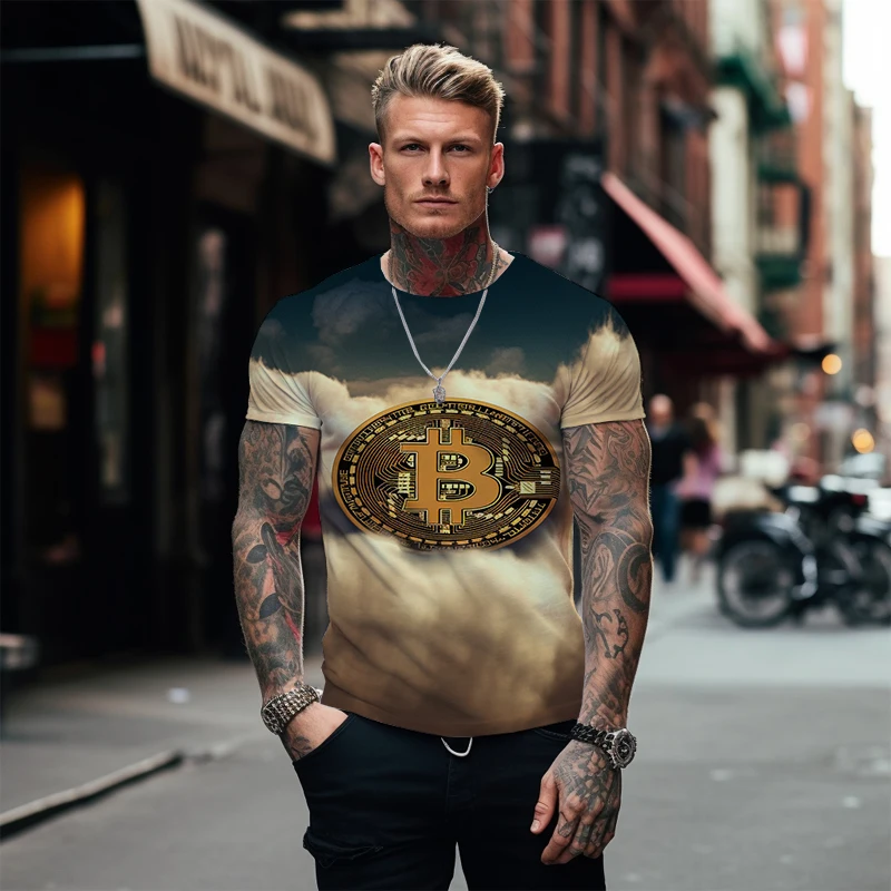 

Персонализированная модная футболка с коротким рукавом, футболка с 3D принтом золотой монеты, летняя простая повседневная футболка, Мужская крутая уличная футболка