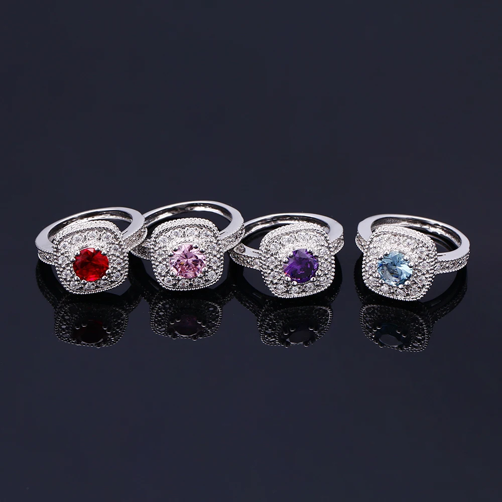 

Dowi female ring with stone AAA zircon rings women's mood glow engagement for lovers Jewelry Red/powder/purple/green