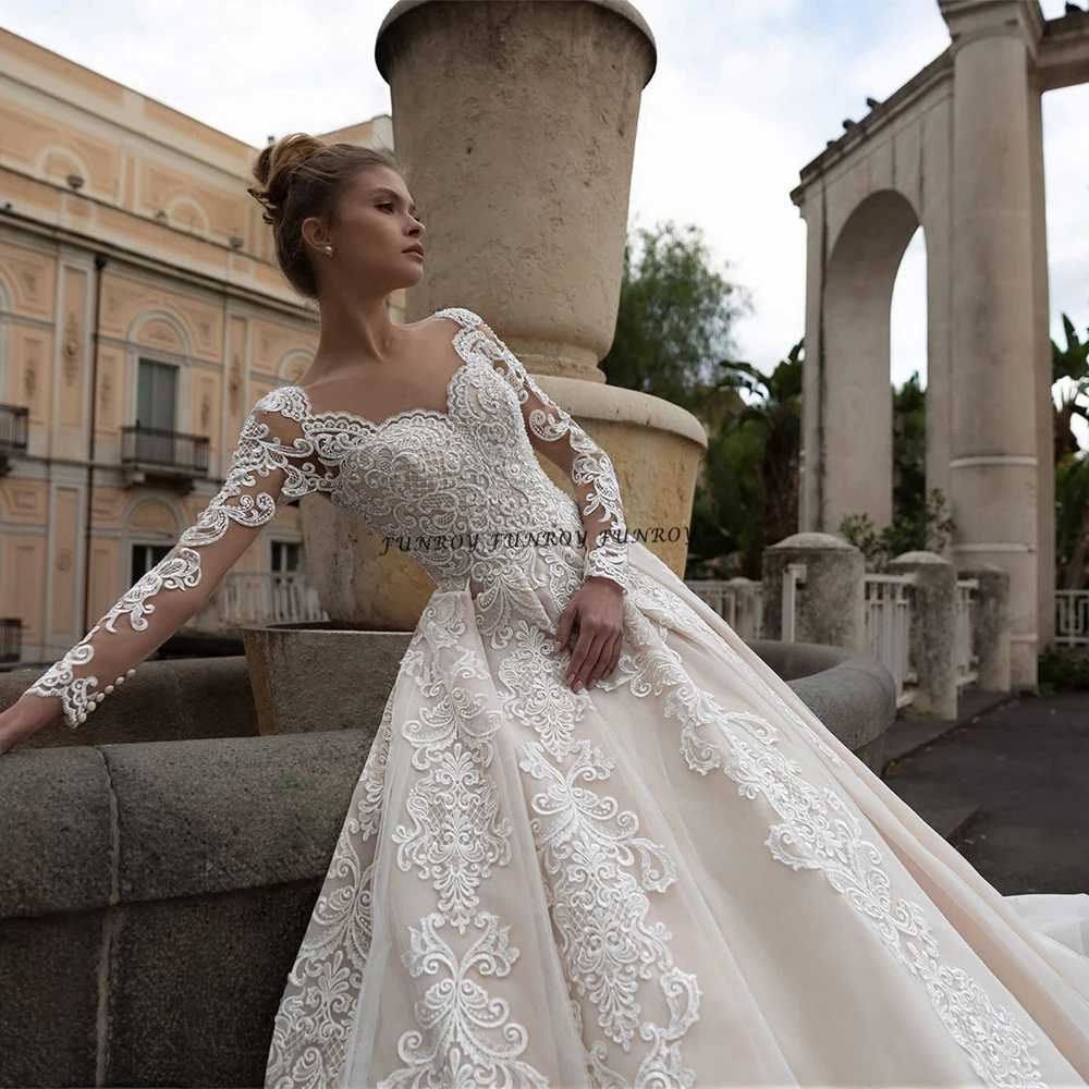 Wedding Dresses For Women With Long Sleeves Delicate Lace Applique Sweetheart Bridal Gowns A Line Bride Dresses Vestido De Noiva