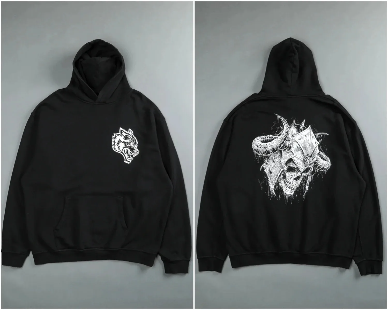 Мужской пуловер с капюшоном и принтом черепа 2024 г 350 хлопок