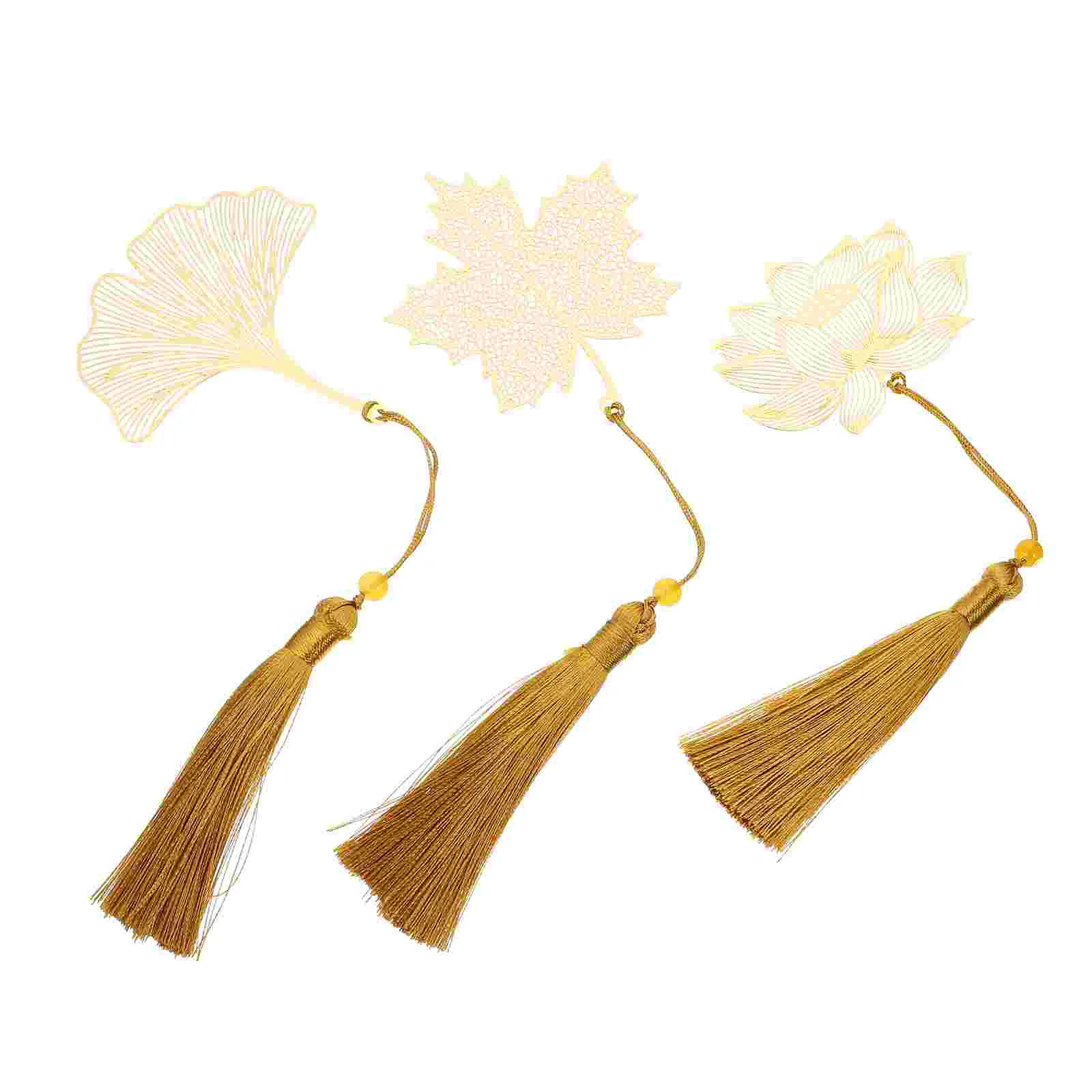 

3pcs Delicate Hollow Bookmarks Creative Tassel Bookmarks for Home Office (Golden)