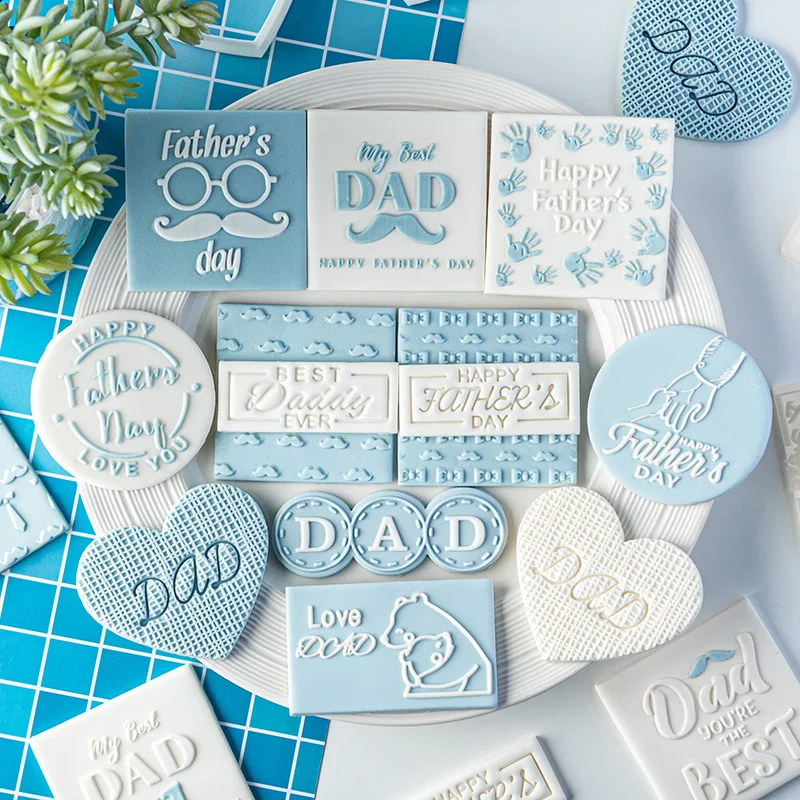 

Happy Father's Day Acrylic Cookie Embosser Mold Dad's Festival 3D Fondant Icing Cookie Stamp Handmade Gift Baking Biscuit Mold