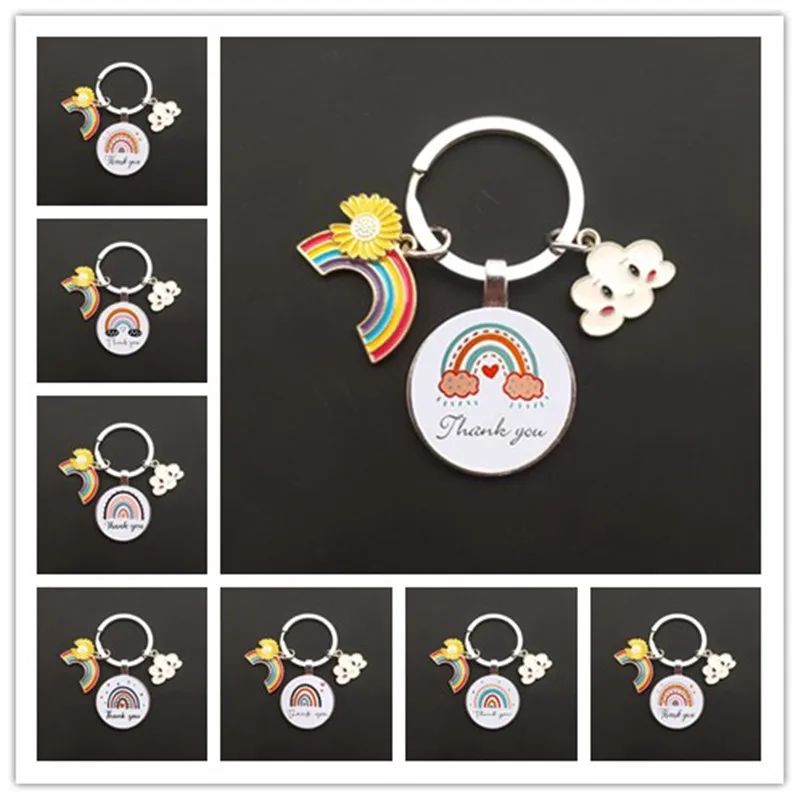 

New Colorful Rainbow Glass Keychain Metal Dropping Oil Student School Bag Pendant Keychain Accessories Girl Valentine's Day Gift