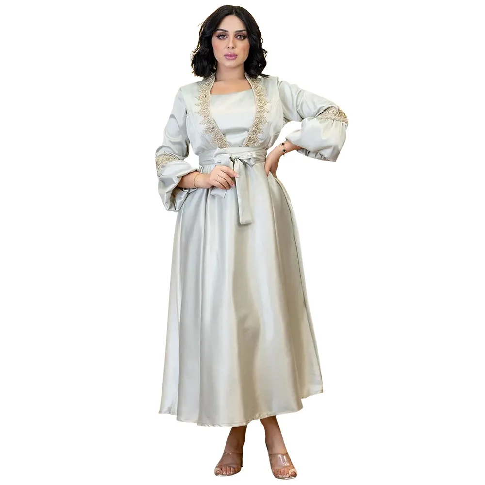 

Arab Elegant Lantern Sleeve Dubai Dress Abaya Middle East Muslim Eid Al-adha Party Gown Lace Applique Jalabiya Evening Dresses