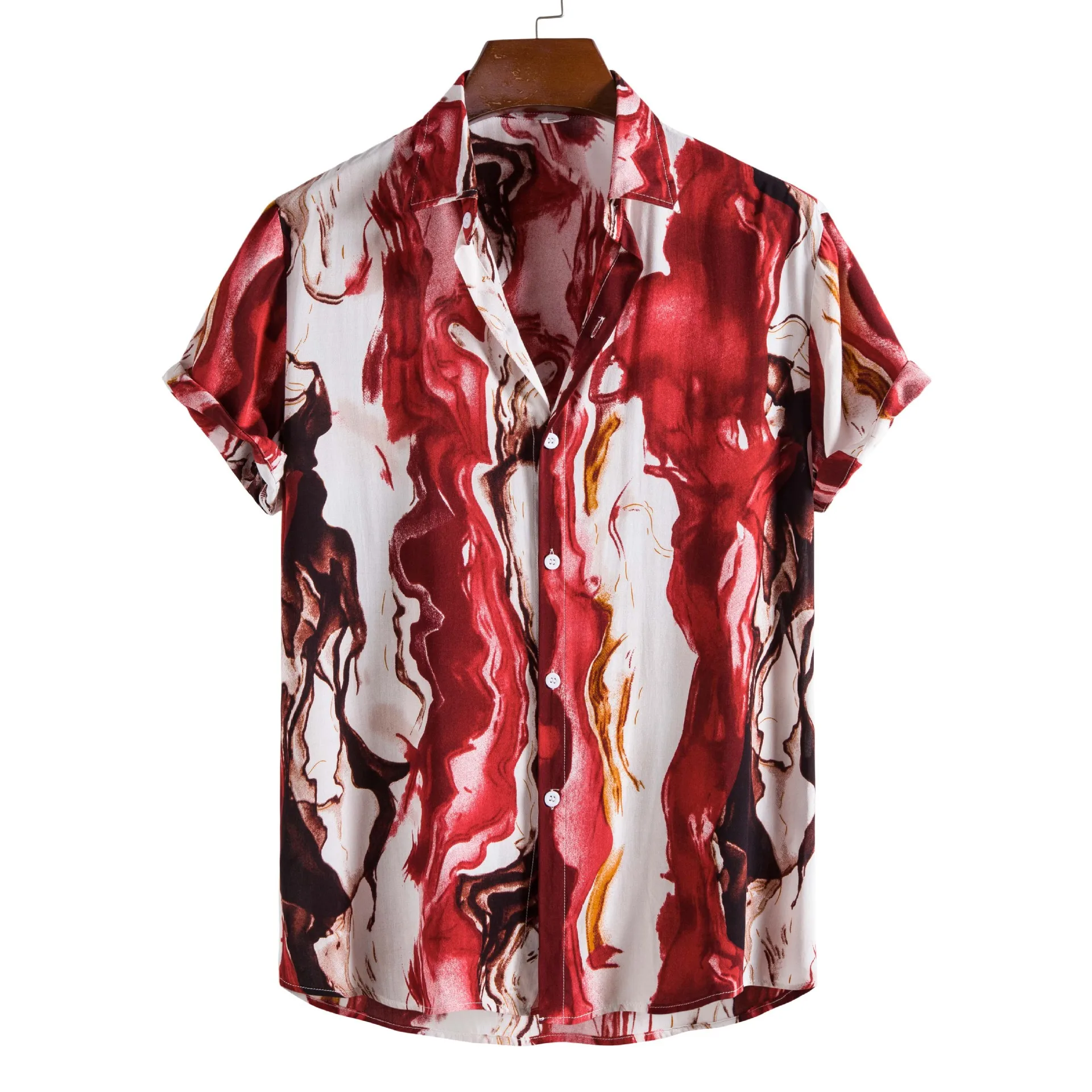 

Summer New Men's Fashion Cotton Print Short Sleeve Shirt Top