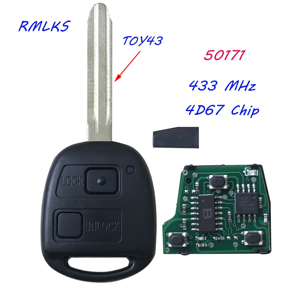 for Toyota Avensis Kluger RAV4 Prado Tarago Remote Key Fob 2/3 Button P/N: 50171 433MHz 4D67 Chip |