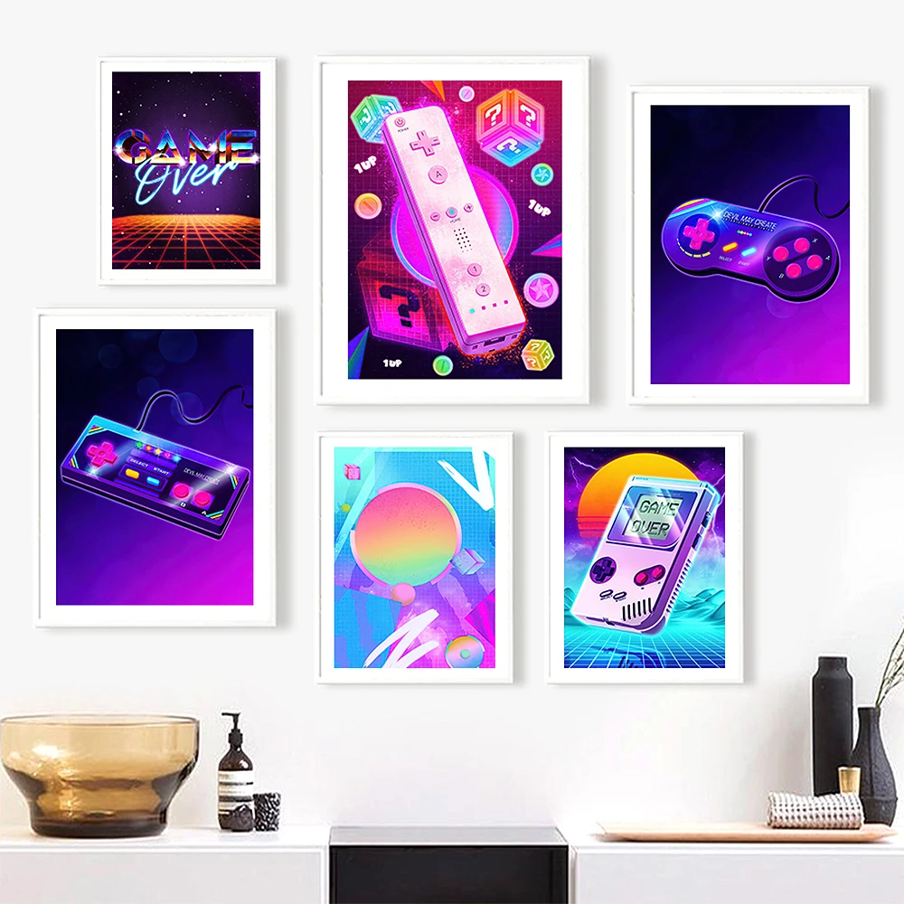 

Gaming Room Decoration Poster Wall Art Video Game Canvas Painting Playroom Neon Decor Picture for Gamer Boy Bedroom Prints Decor