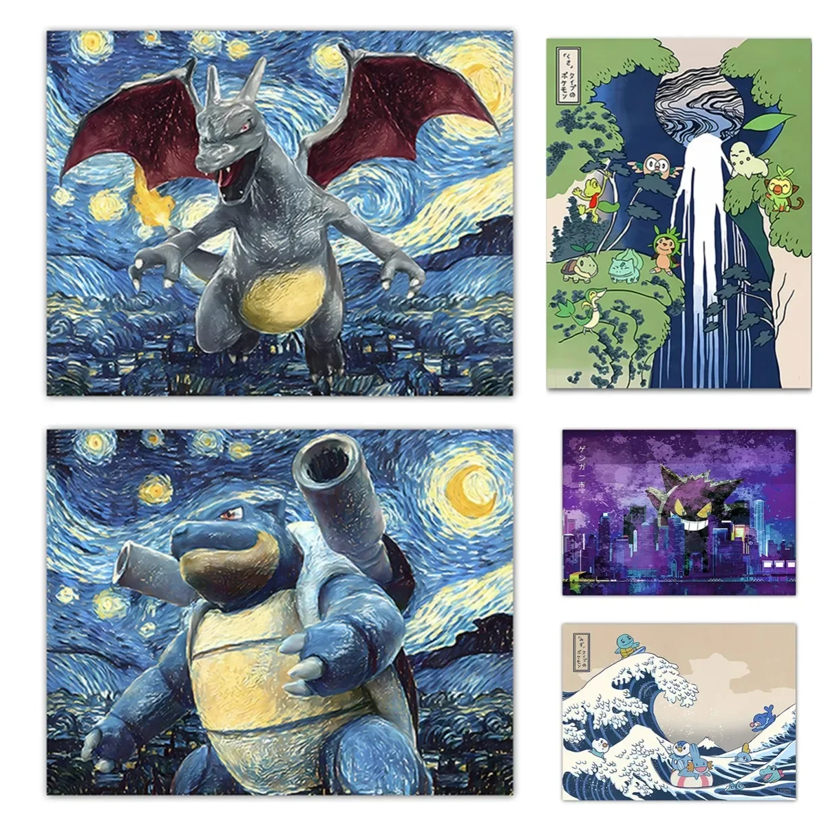 

New Pokemon Peripherals Posters Pikachu Bulbasaur Charizard Snorlax Canvas Painting Anime Wall Art Prints Kids Room Decor Gifts