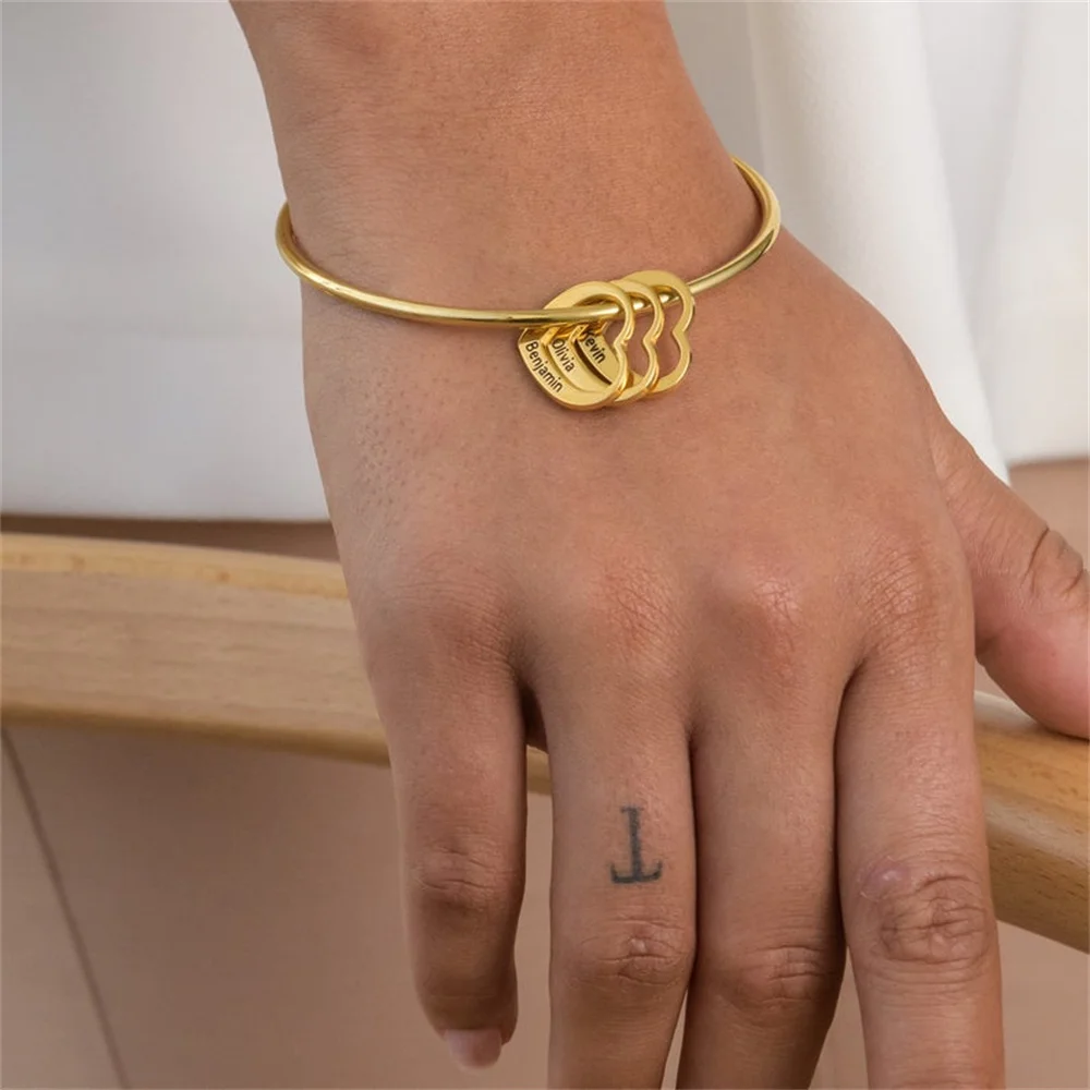 

Custom Engraved Name Women Stainless Steel Bangle Personality Heart Charms Bracelet Jewelry Gifts Brazaletes De Acero Inoxidable